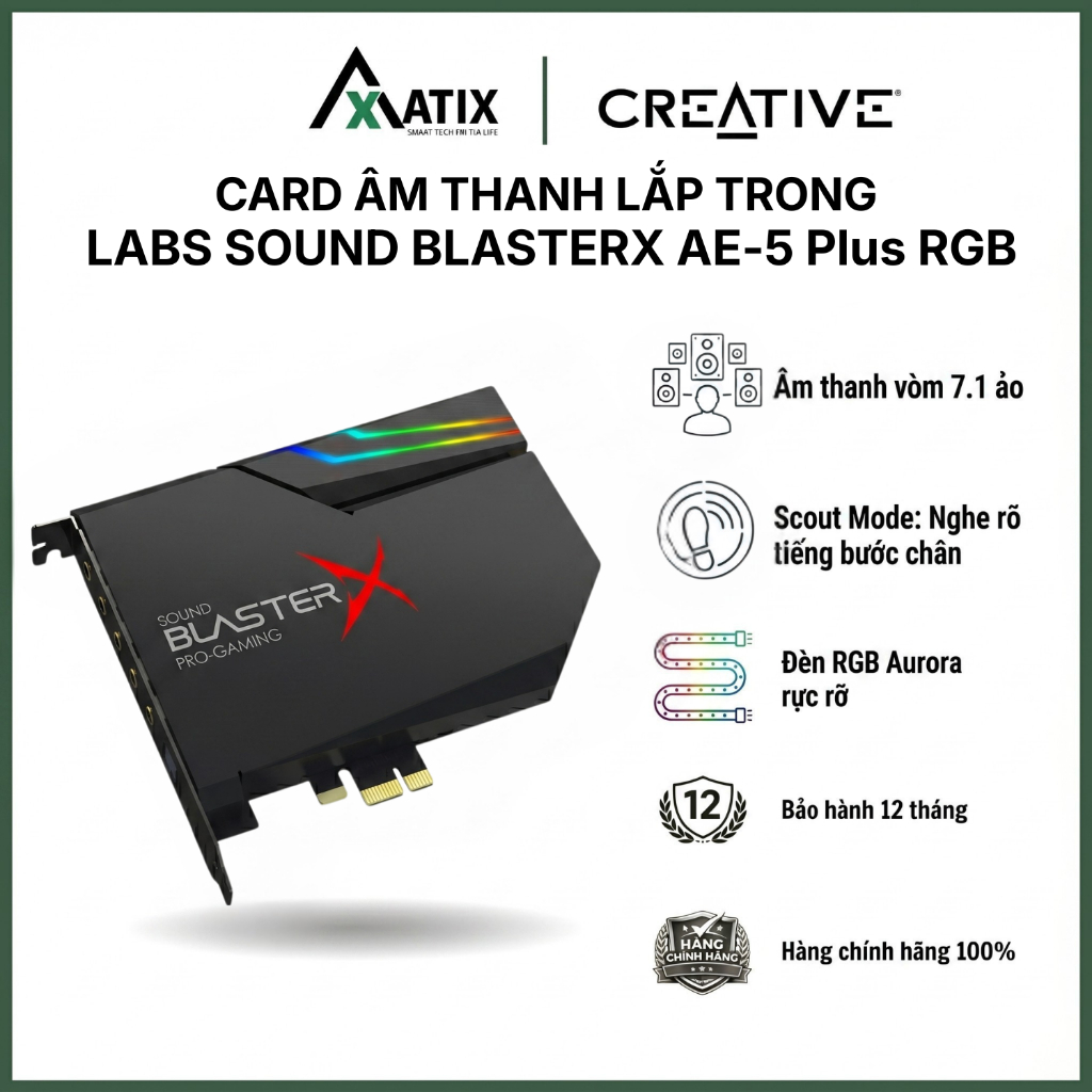 [CHÍNH HÃNG] Card âm thanh trong CREATIVE Labs Sound BlasterX AE-5 Plus RGB Surround 5.1 và Virtual 7.1 - Bảo Hành 1 năm