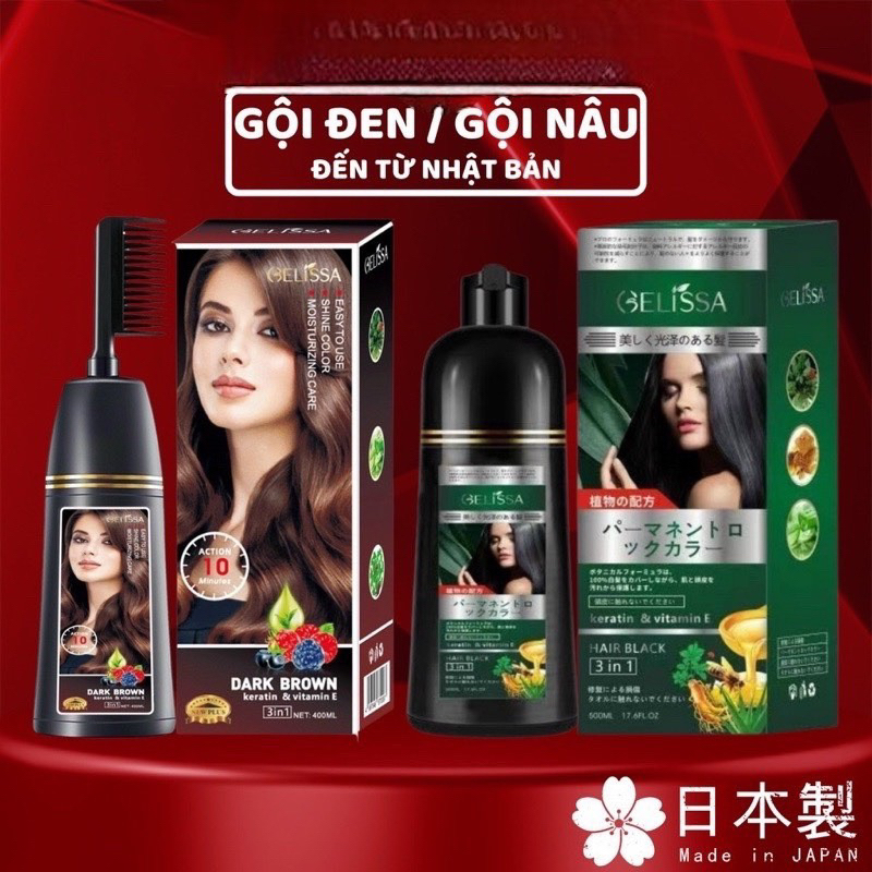 Dầu gội phủ bạc GELISSA 500ml nhật bản - Lược nhuộm tóc đen, nhuộm tóc nâu. thảo dược tự nhiên an toàn GD05