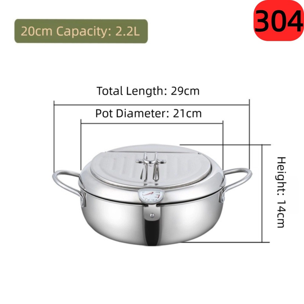 PZJBDI SHOP thép không gỉ Nồi chiên sâu Nhiệt kế Tiếng Nhật Chảo chiên sâu Dày lên có nắp Chảo chiên tempura Bếp Gas Cảm Ứng - 7