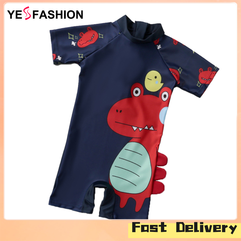 Yesfashion Store IN stockBoys One-piece Sunscreen Swimsuit Quick Dry Short Sleeve Cartoon Dinosaur Baby Pattern Swimsuit With Hidden Zipper Design - ยี่ห้อ Yesfashion ราคา 213 บาท*ส่งฟรี