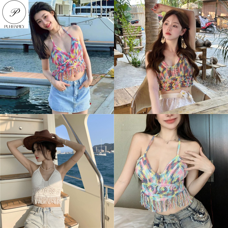 PUHHAPIEYมีแผ่นรองหน้าอกสายคล้องคอเสื้อกล้ามตัวเล็กสายเดี่ยวด้านในเปิดไหล่เปลือยเปิดหลังเสื้อปักลายด้านบนเสื้อผู้หญิงฤดูร้อนแบบสั้น ราคา 36 บาท*ส่งฟรี