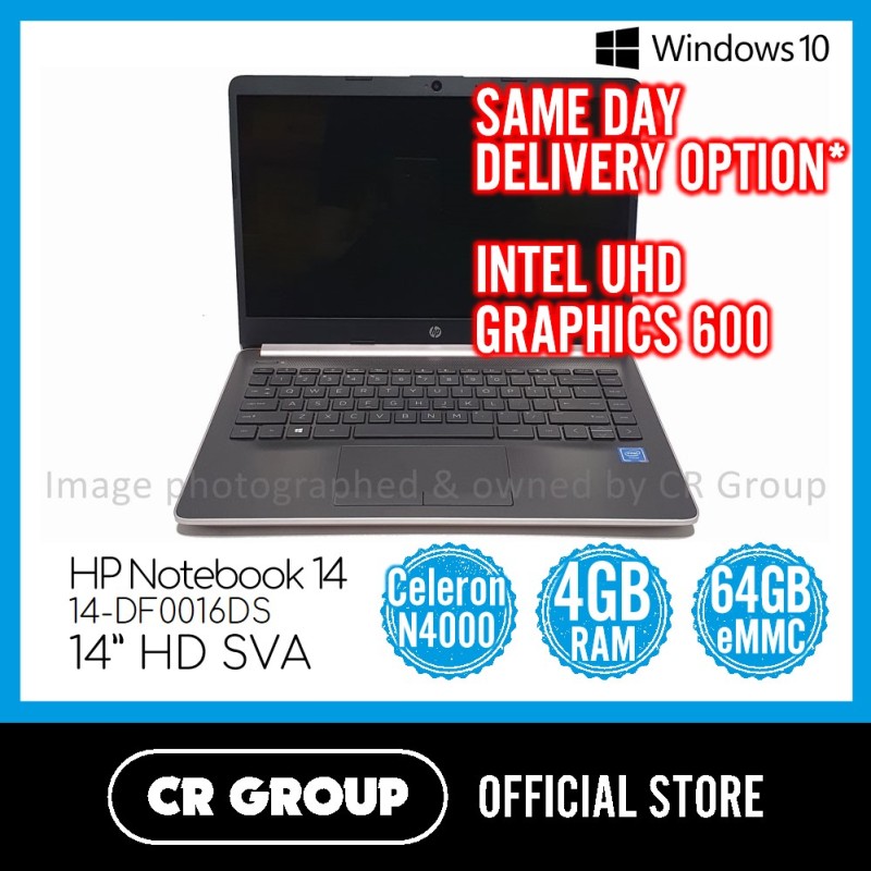 Same Day Delivery Option* HP Notebook 14-DF0016DS | Intel® Celeron N4000 | 4GB DDR4 | 64GB eMMC | 14 Inch HD | Intel® UHD Graphics 600 (HP Official Refurbished)