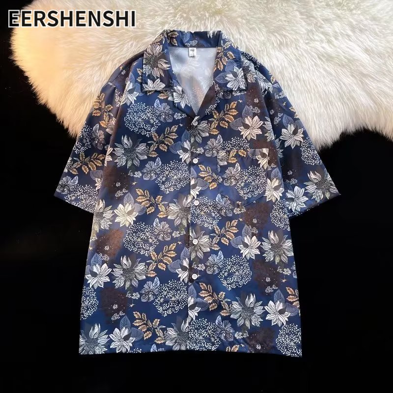 EERSHENSHI | Hawaiian shirt men's loose casual short-sleeved floral shirt ราคา 154 บาท*ส่งฟรี