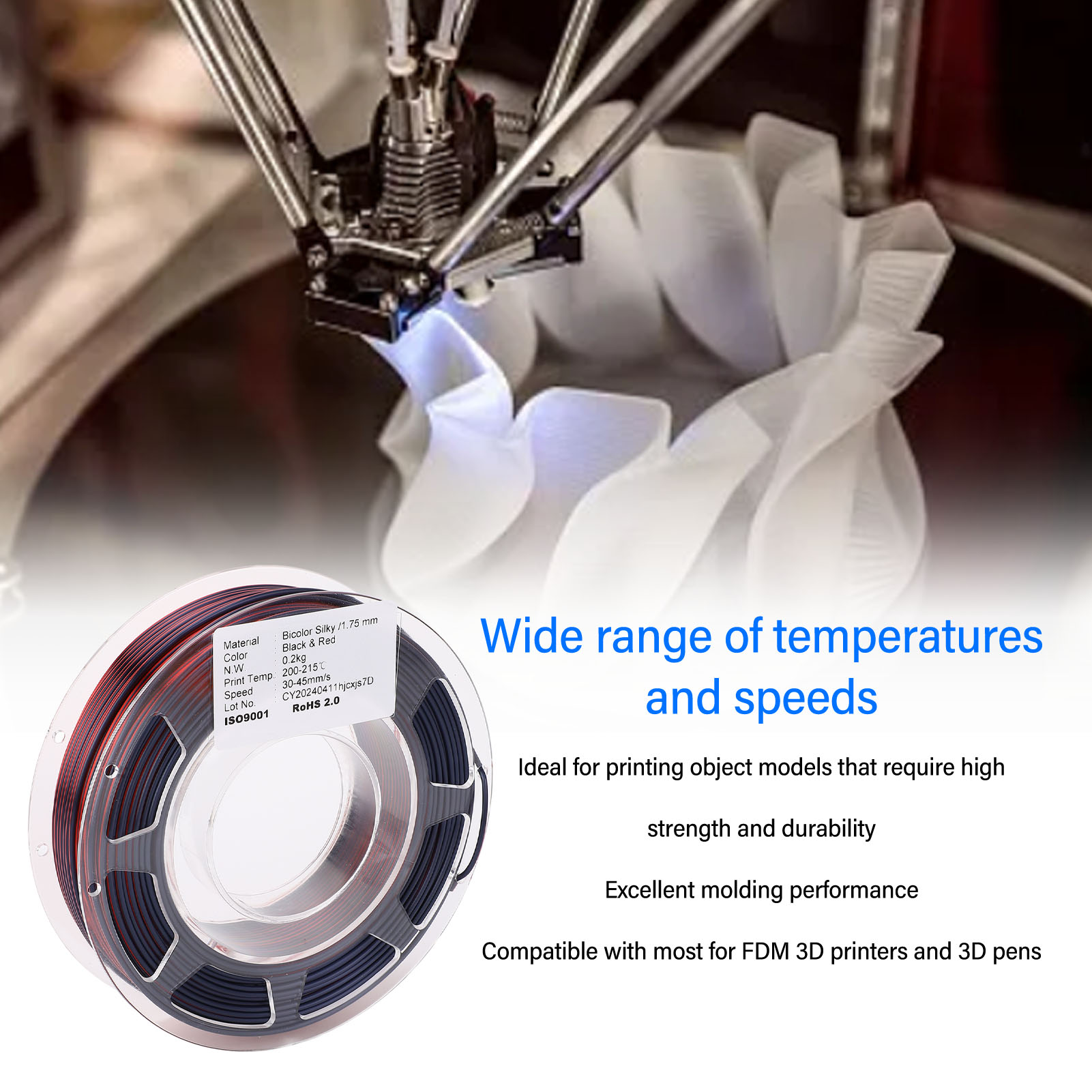 3D Printer PLA Filament Bundle Consumable 3D Printer PLA Filament High Strength 200g Non Blockage for Printing ราคา 243 บาท*ส่งฟรี