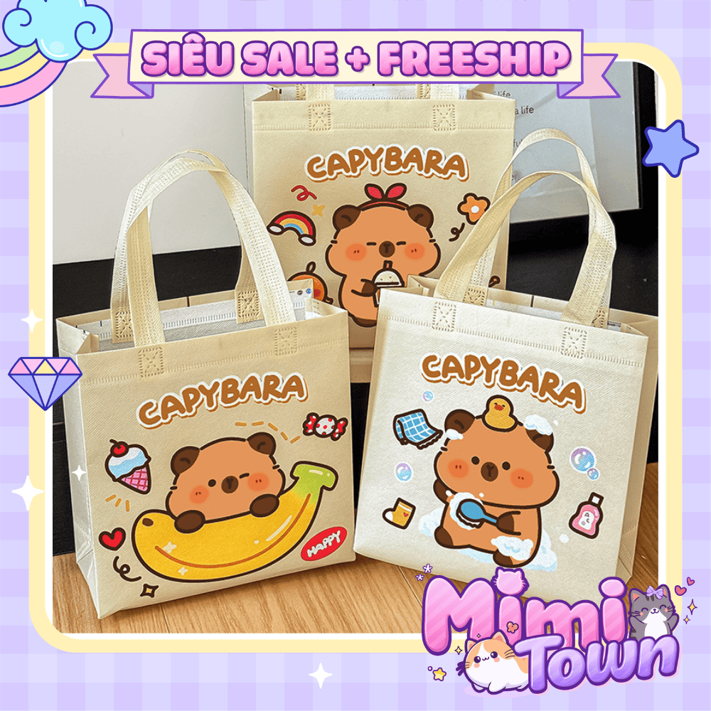 𐙚 Túi hoạt tiết hoạt hình Capybara chống thấm nước dung tích lớn đựng nhiều đồ quà tặng cho bé