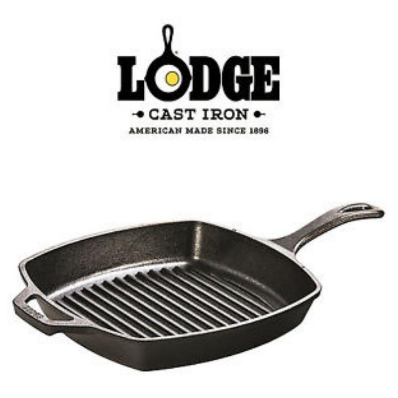 Lodge L8SGP3 Cast Iron Square Grill Pan, Pre-Seasoned, 10.5-inch - Kitchen Cooking Pan in Oven Made in USA Singapore