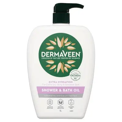 DermaVeen Extra Hydration Shower and Bath Oil 1 Litre April 2024