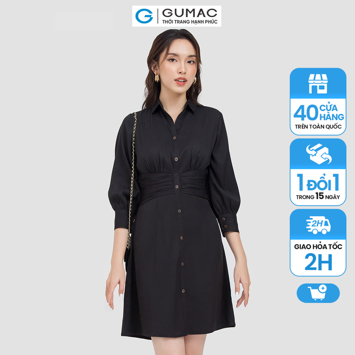 Đầm sơ mi nữ gumac dc06011 nhún eo