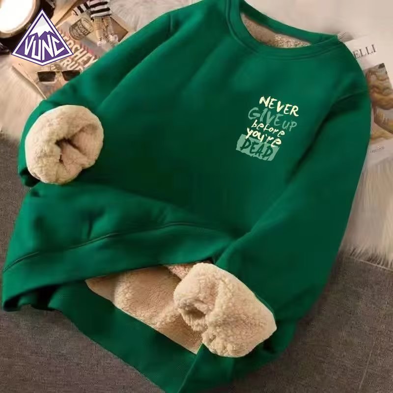 Áo trùm đầu Vunc cho namáo len cashmere mùa đông phần trên mùa đông dày hơn cổ tròn dày Áo Hoodie lông cừu mới của nam