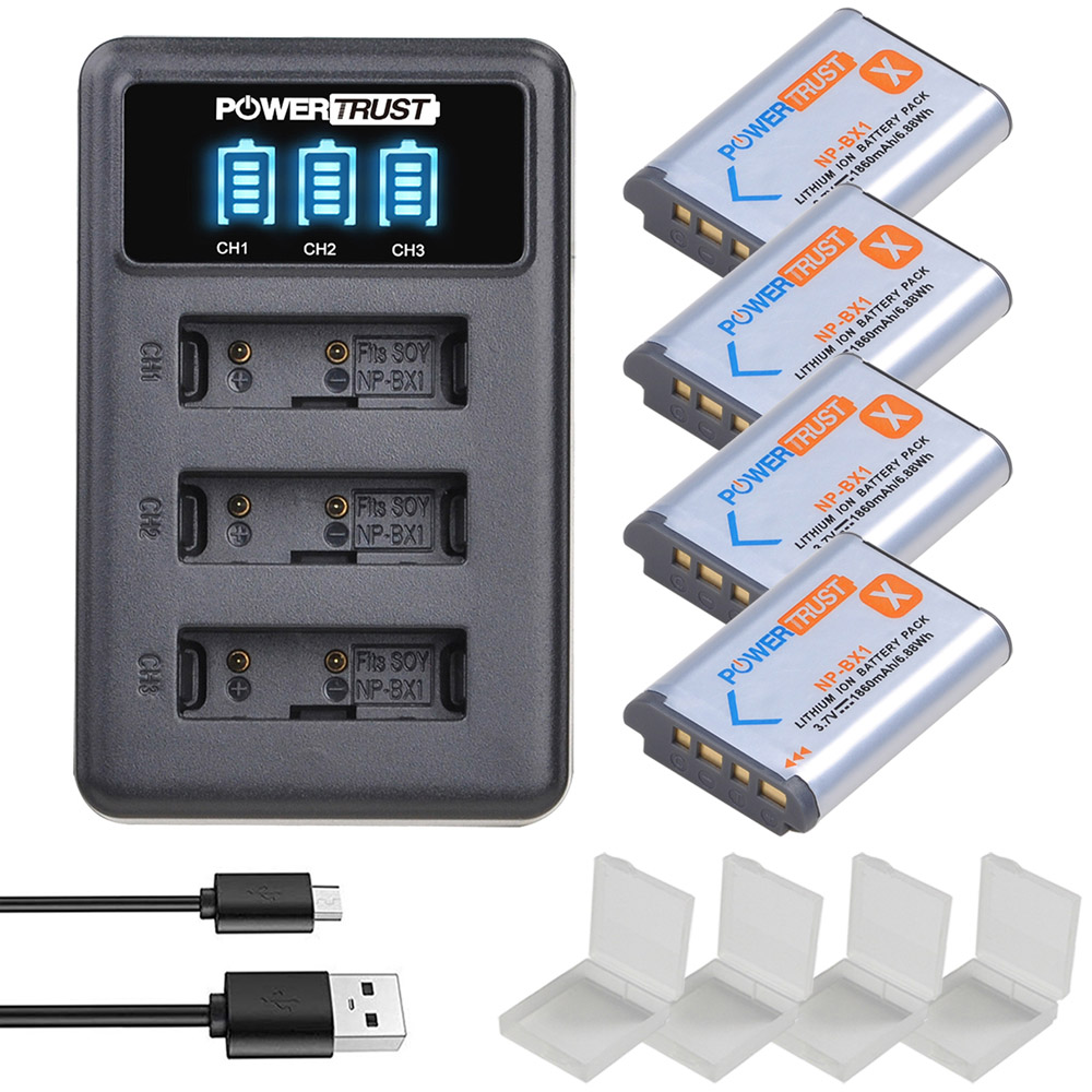 【User-friendly】 Powertrust Np-Bx1 1860mah Np-Bx1 And Led 3slots Charger For Np-Bx1 Hdr-As200v Hdr-As