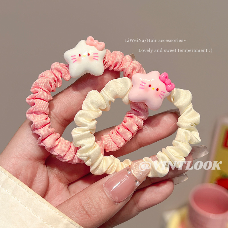 VINTLOOK Cute five-pointed star small intestine hair band for women, high elasticity and durability, rubber band, good-looking hair tie, children's hair accessories ราคา  15 บาท*ส่งฟรี