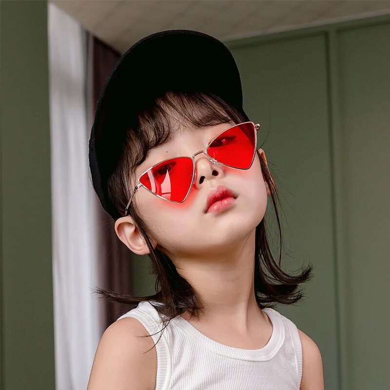 Kids Metal Sunglasses For Girl Vintage Luxury Triangle Baby Glasses Cat