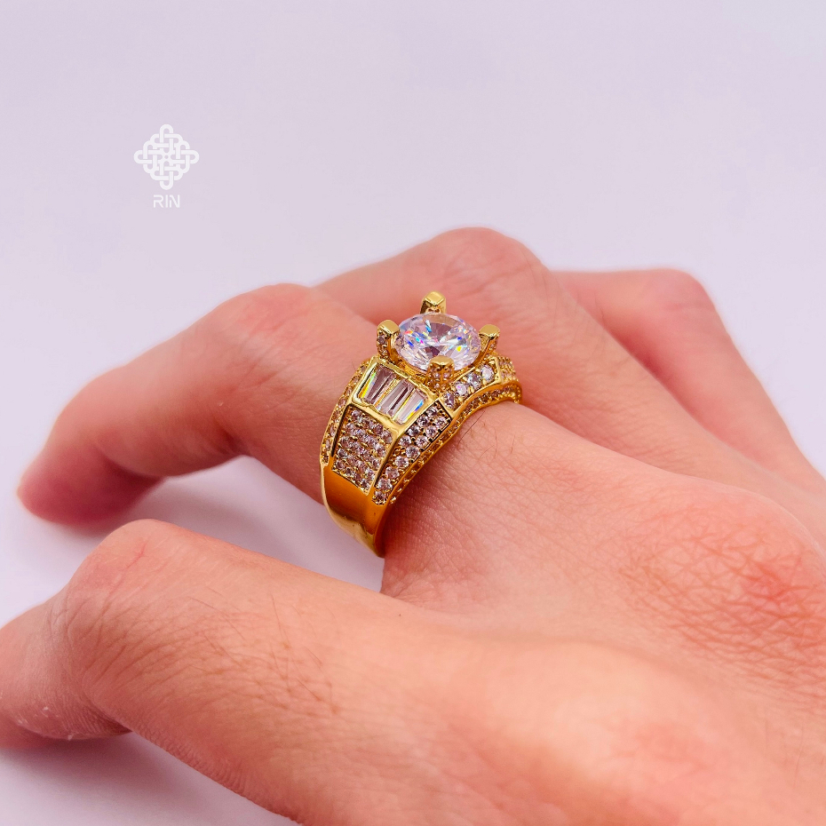 Nhẫn nam titan Nhẫn nam đính đá mạ vàng 18k hoặc vàng trắng Không phai màu không rỉ sét mã 03 trangs