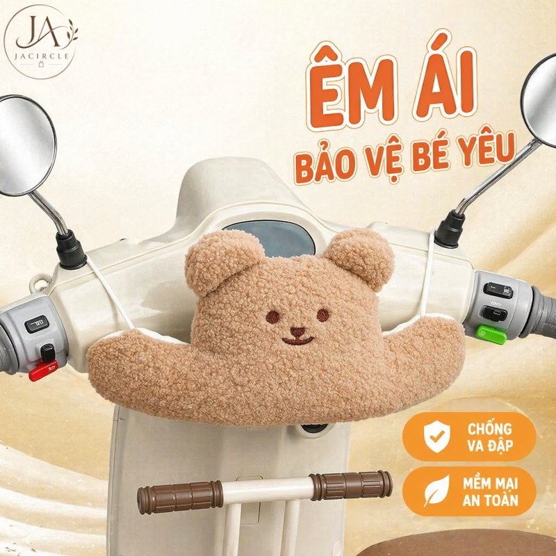 JACIRCLE đệm bảo vệ đầu bé gấu bông mềm thoáng khí chống va đập giảm chấn dùng xe máy xe điện có dây đeo
