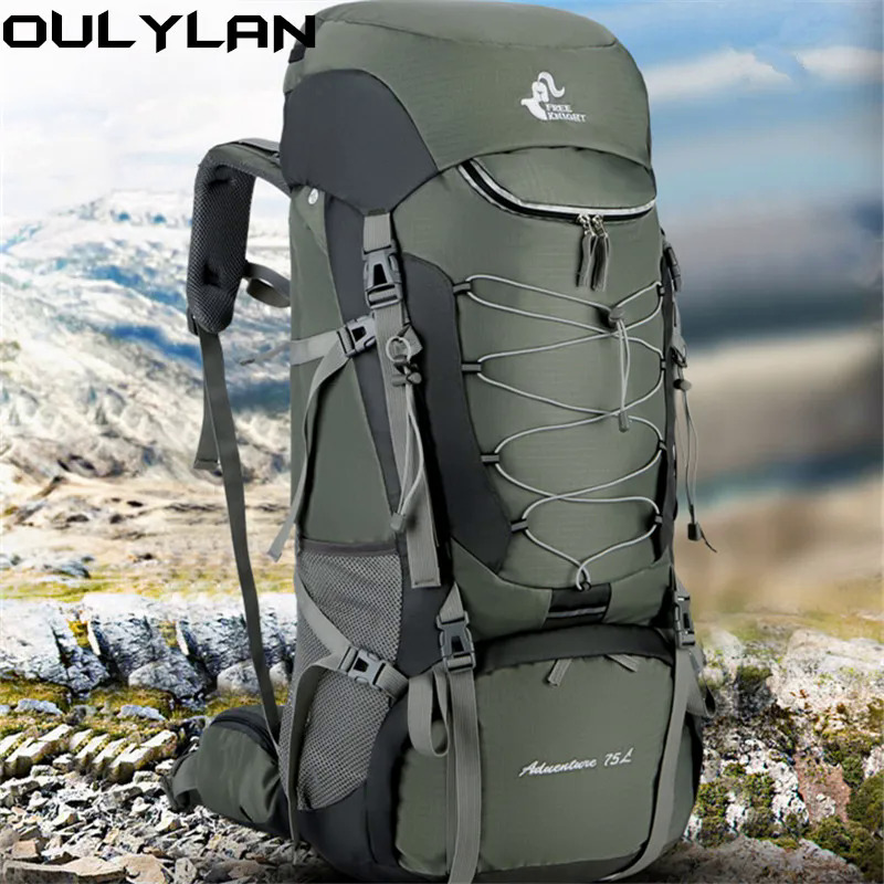 Oulylan 75L Cắm Trại Leo núi Ba lô công suất lớn không thấm nước Ba lô leo núi ngoài trời Đi Bộ Đường Dài túi với che mưa Túi