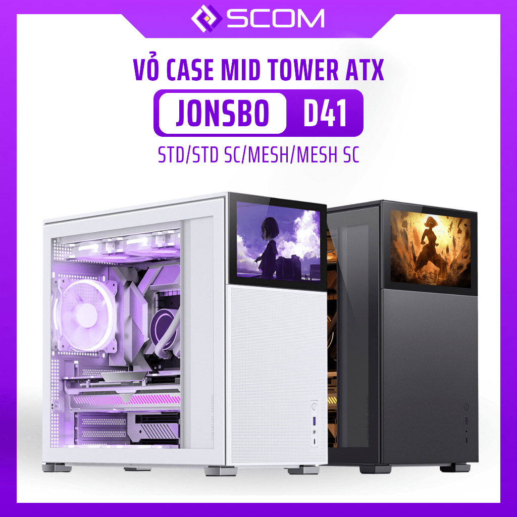 Vỏ case Mid Tower Jonsbo D41 - Vỏ case ATX mặt kính có màn hình chính hãng bảo hành 12 tháng