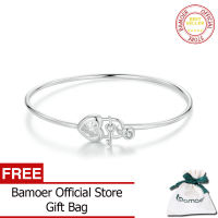 Bamoer xinh xắn 925 Sterling Ổ Khóa bạc Vòng đeo tay có thanh ngang cho phụ nữ tinh tế mỏng vòng tay vòng Vòng đeo tay vàng trắng trang sức mạ bsb170