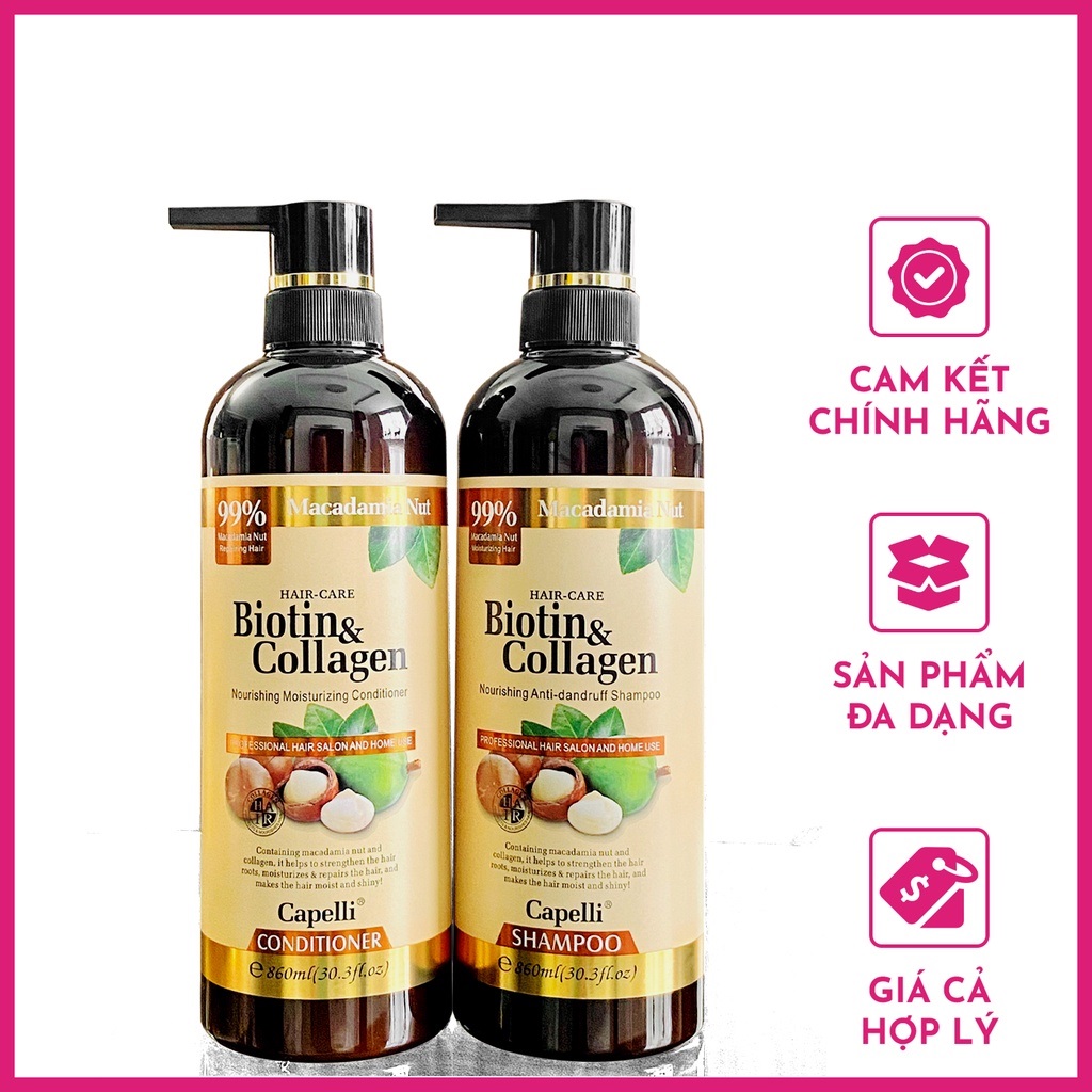 Dầu Gội Và Dầu Xả Capelli Biotin Collagen Macadamia