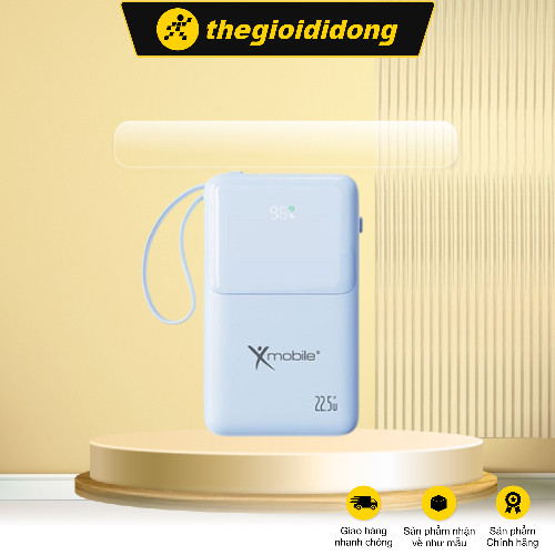 Pin sạc dự phòng Polymer 20000mAh Type C PD QC 3.0 22.5W Xmobile S2032U Đen-Cáp Lightning và Type C