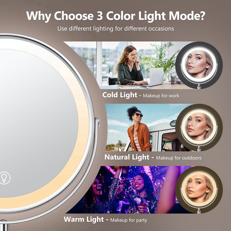 【Latest model】 Lighted Makeup Mirror, Rechargeable Height Adjustable Double Sided, 1x/10x Magnifying with 3 Color,Brightness Adjustable ราคา 2,341 บาท*ส่งฟรี