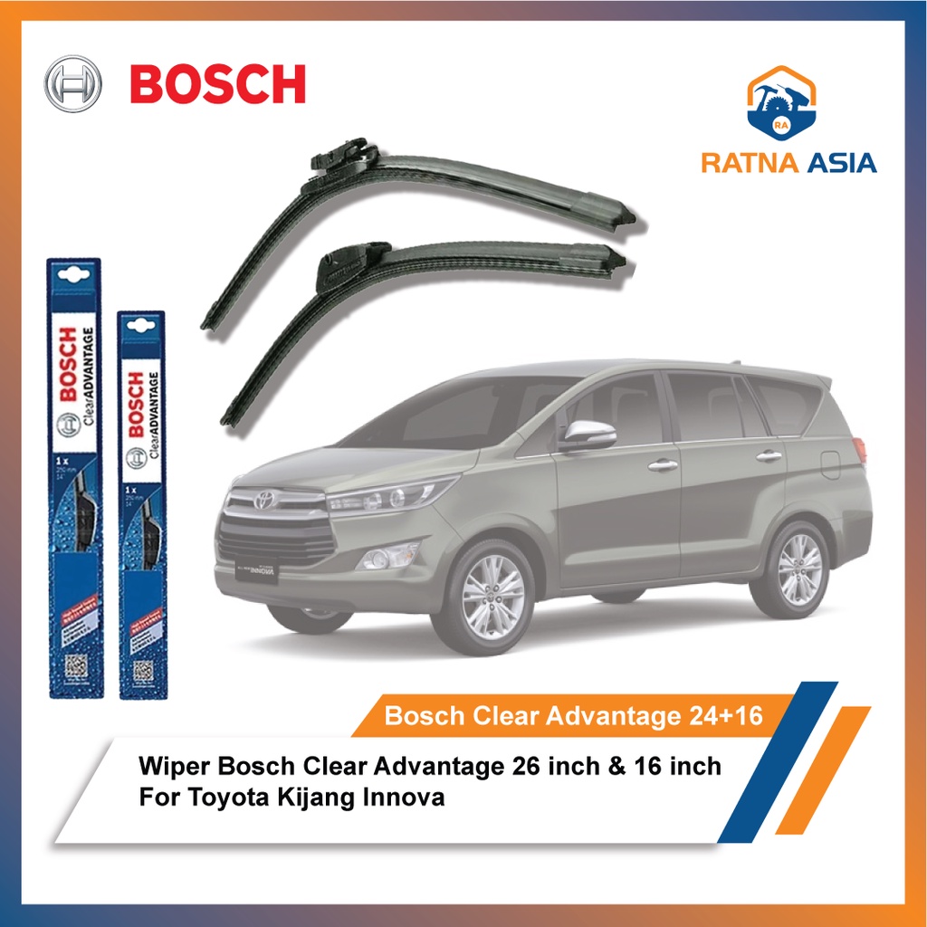 Wiper Bosch Clear Advantage Frameless Toyota Kijang Inova 2 Pcs Ukuran 24/16 Harga 211,199 rupiah*Gratis Ongkir