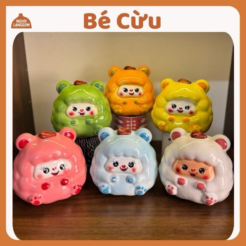 [Lỗ tròn] Lợn đất heo đất ống heo tiết kiệm decor - Bé Cừu - Bát Tràng