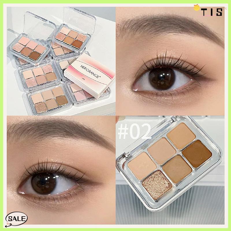 Follow Get New【TIS】 6 màu sắc Matte Eyeshadow Palette ánh sáng lung linh long lanh đất màu thấp bão hòa bóng mắt sắc tố lâu dài mỹ phẩm