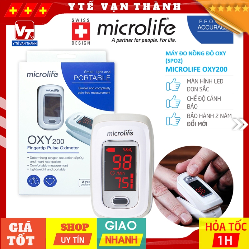 ✅ Máy Đo Nồng Độ Oxy (SPO2) Microlife OXY200 (OXY 200) | BẢO HÀNH 2 NĂM ĐỔI MỚI -VT0389 - Y Tế Vạn Thành