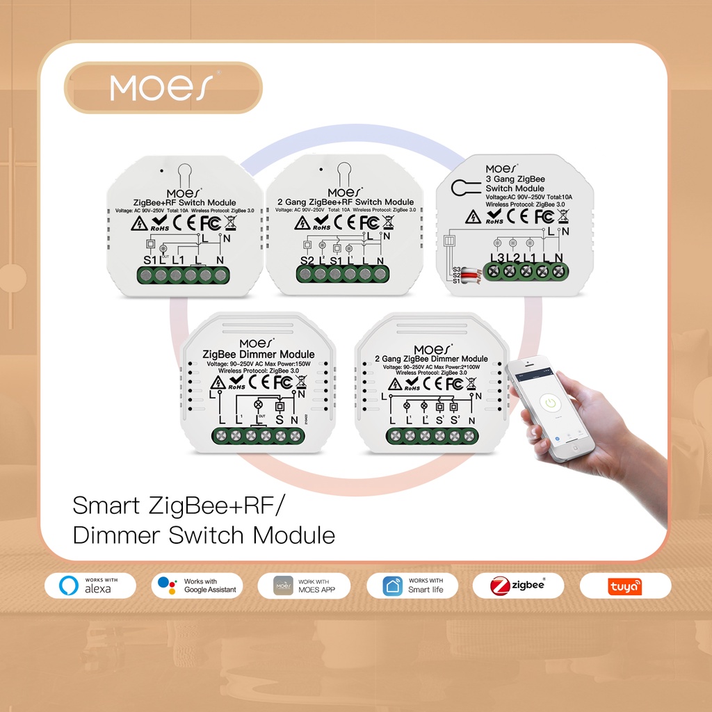 Moes Tuya ZigBee 3.0 โมดูลรีเลย์สวิตช์ไฟอัจฉริยะ 1 2 3 Gang Smart Life Tuya ควบคุมผ่านแอพ สําหรับ Alexa Google Home Yandex ราคา 639 บาท*ส่งฟรี