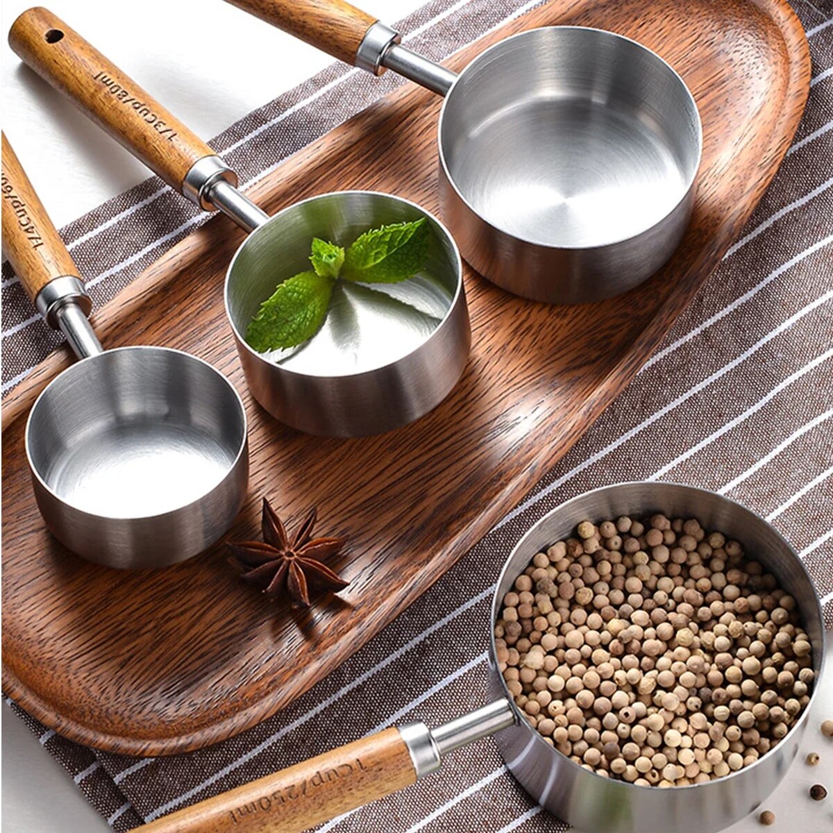 IUYTH 8/4Pcs Baking Measuring Spoon Cup Wooden Handle Stainless Steel Multipurpose Spoon Baking Accessories Kitchen Gadgets Tool WRHTN