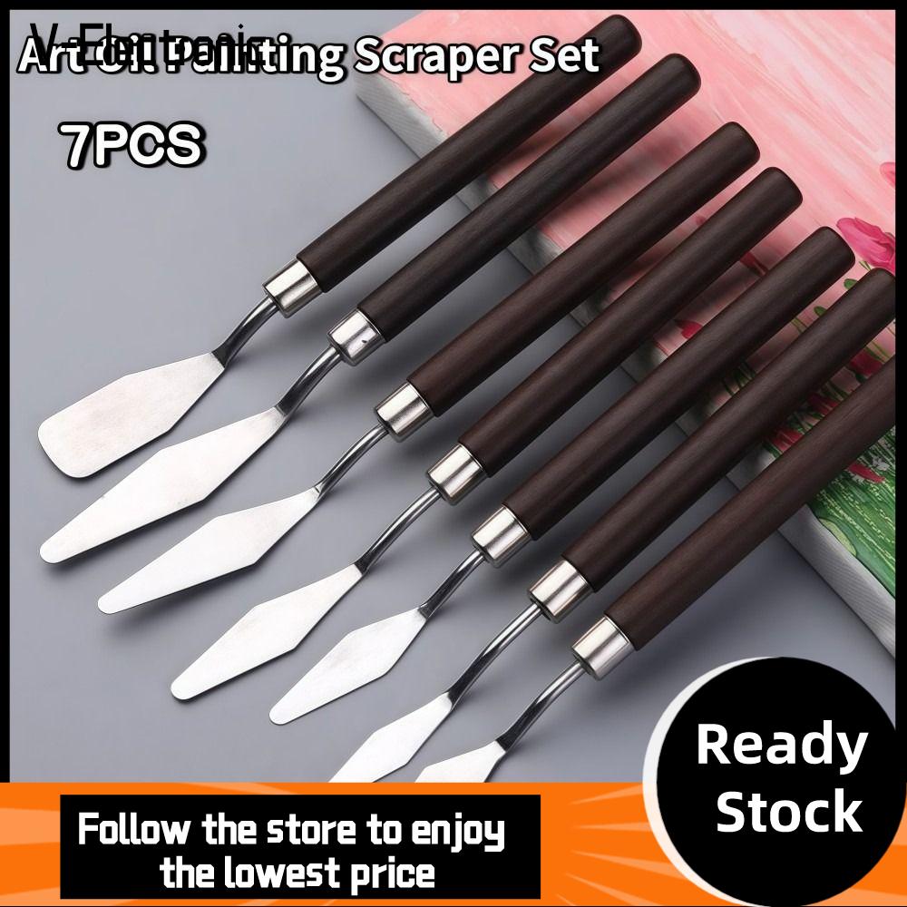 V-ELECTRONIC 7PCS Thép không gỉ Bộ cọ vẽ tranh sơn dầu nghệ thuật Bằng gỗ Nhẹ Bộ cọ vẽ Di động Ngăn ngừa rỉ sét Xẻng trộn sơn màu nước Công cụ vẽ