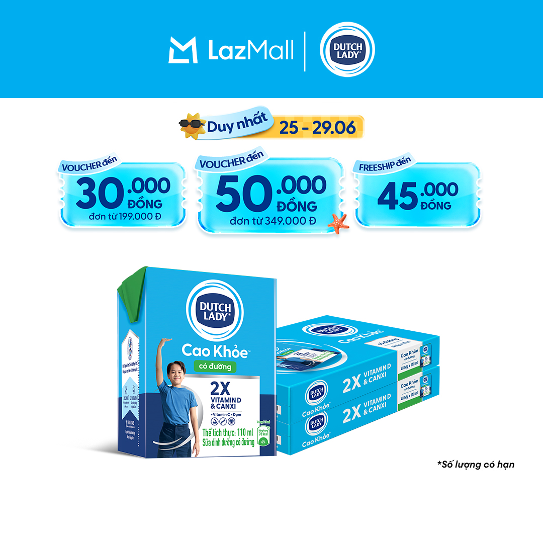 Combo 2 Thùng 48 Hộp Sữa Dutch Lady Cô Gái Hà Lan Cao Khỏe Có Đường 110ml (48x110ml)