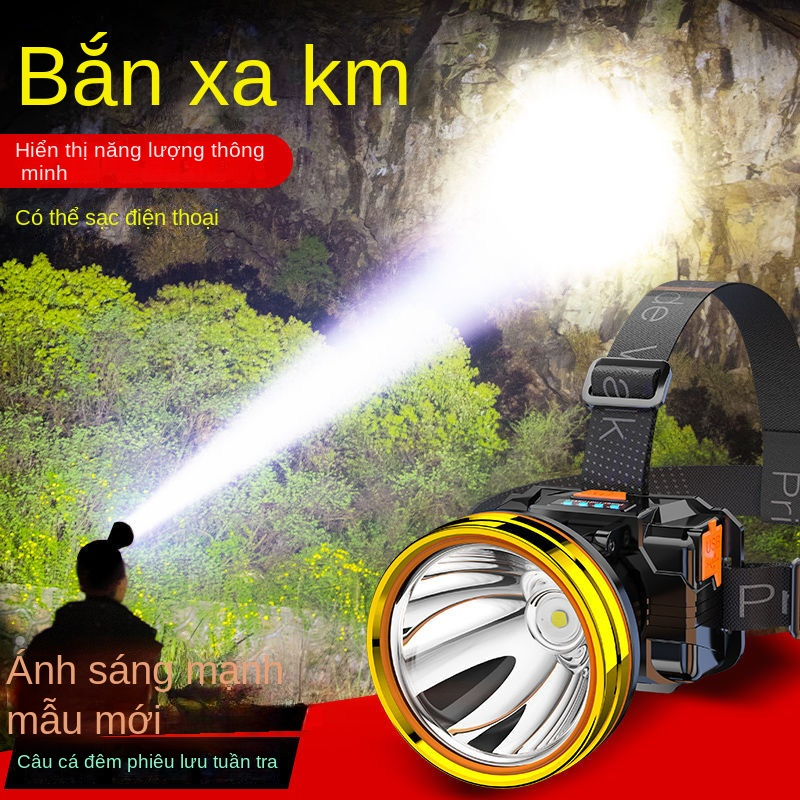 Đèn pha LED ánh sáng mạnh của thợ mỏ đèn pin lithium công suất cao gõ đèn gắn trên đầu đèn pin ngoài trời chống thấm nước đèn đánh cá