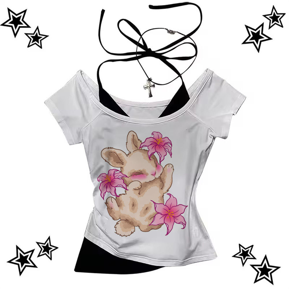 New store opening90s Street Outfits Y2k crop top babydoll corset Grunge summer gyaru coquette Slim Fit Cute gothic teens tees2025 COD - 2