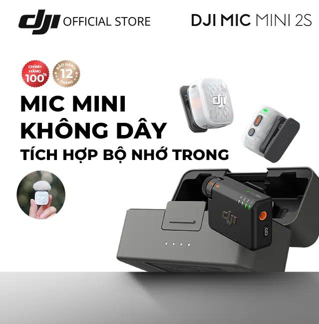 DJI Mic Mini 2S Micro Thu Âm Nhỏ Gọn 32-Bit Float 14.5GB Khử Nhiễu AI Tùy Chỉnh Tone Giọng Kết Nối Đa Thế Hệ 4TX + 1RX