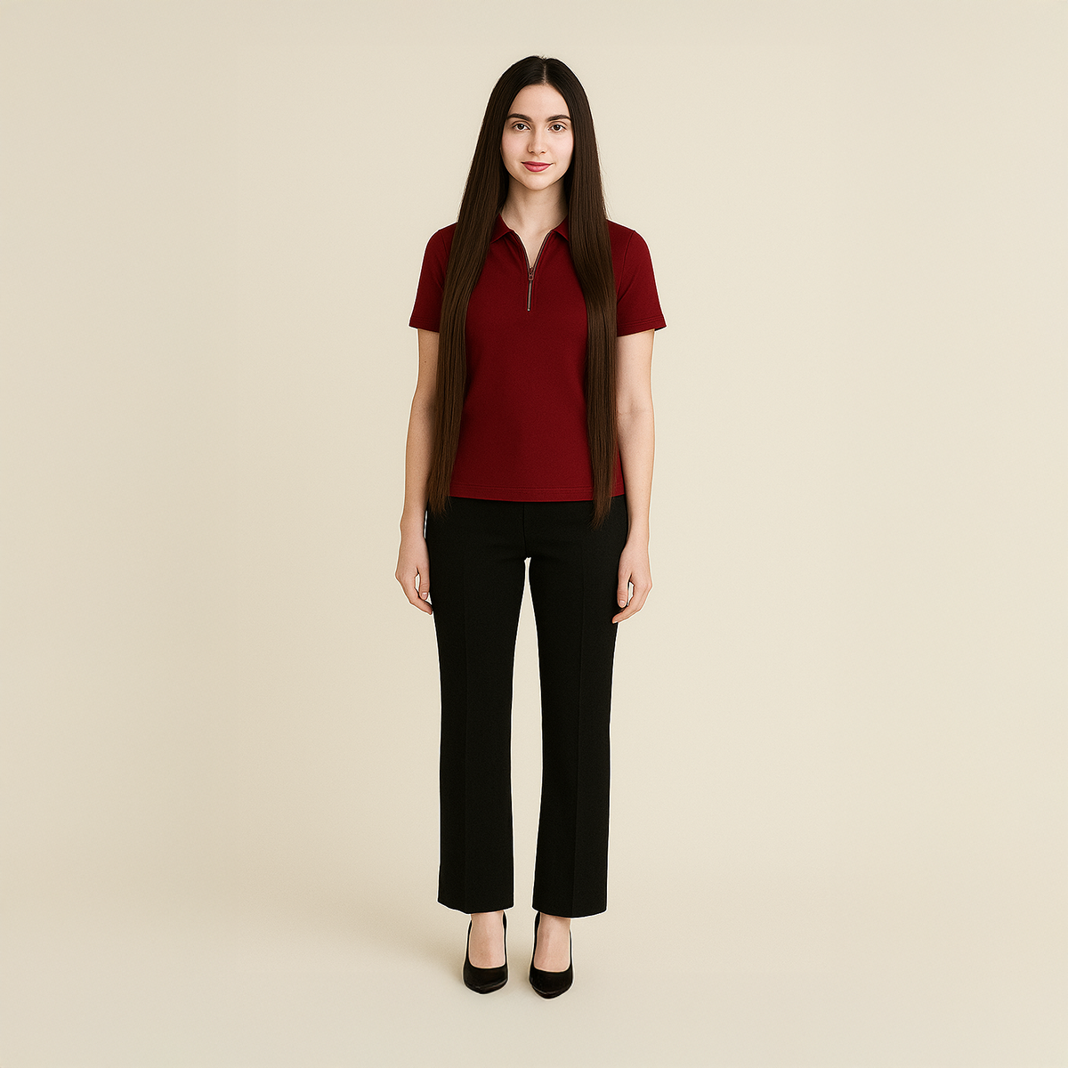Hooran Collection Zipper Neck Polo Shirt For Women and Girls - High Quality maroon polo Shirts