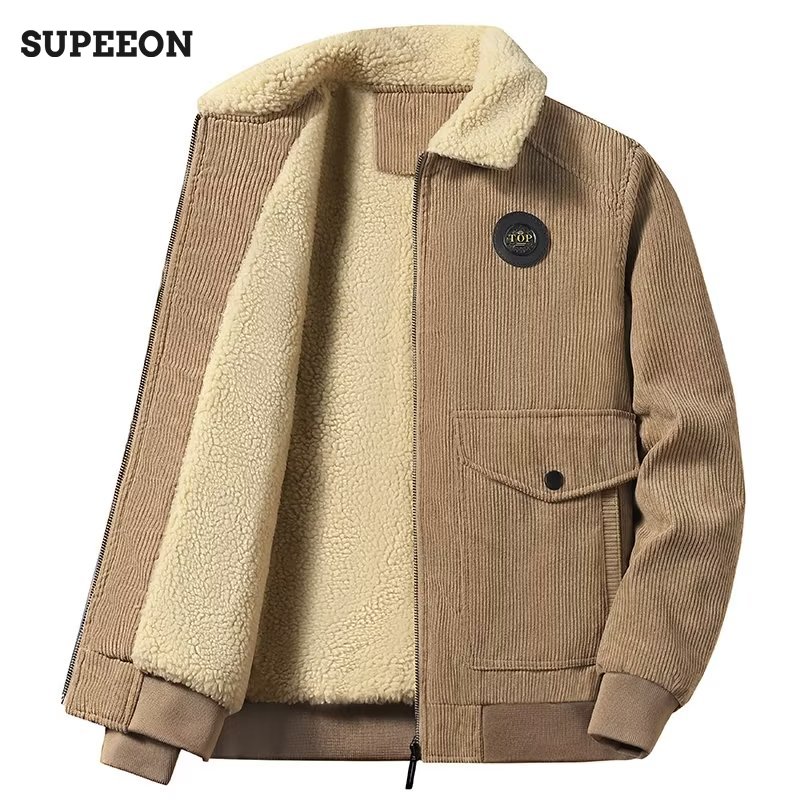 SUPEEON Men s fleece warm stand collar jacket Solid color business style