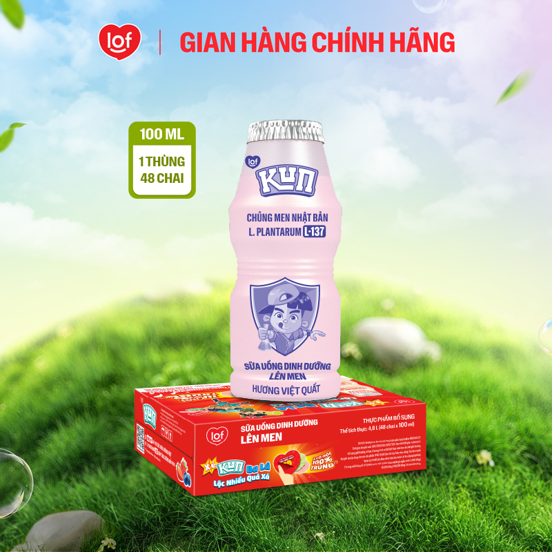 Sữa chua uống KUN dinh dưỡng lên men vị việt quất thùng 48 chai x 100ml
