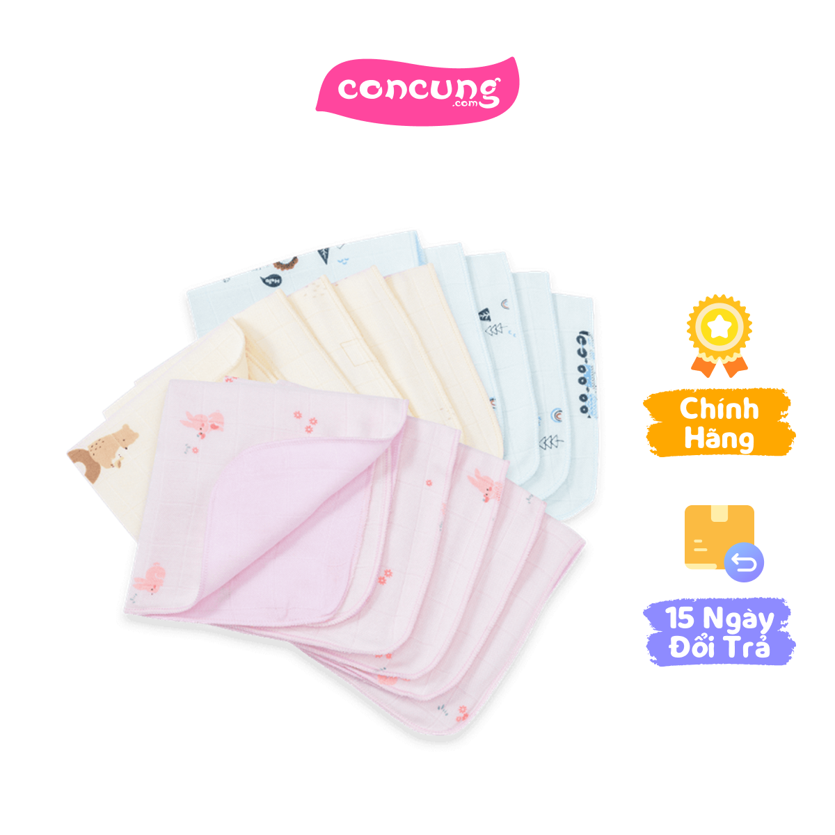 Khăn gạc sợi tre 4 lớp Animo T2304_NBA004 (25x25cm5 cái)