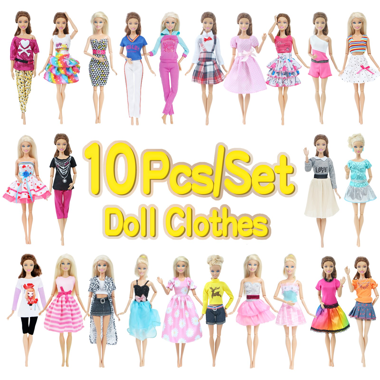 10 Set Lot Fashion Design Dress Outfit Noble Party Gown Clothes For Barbie