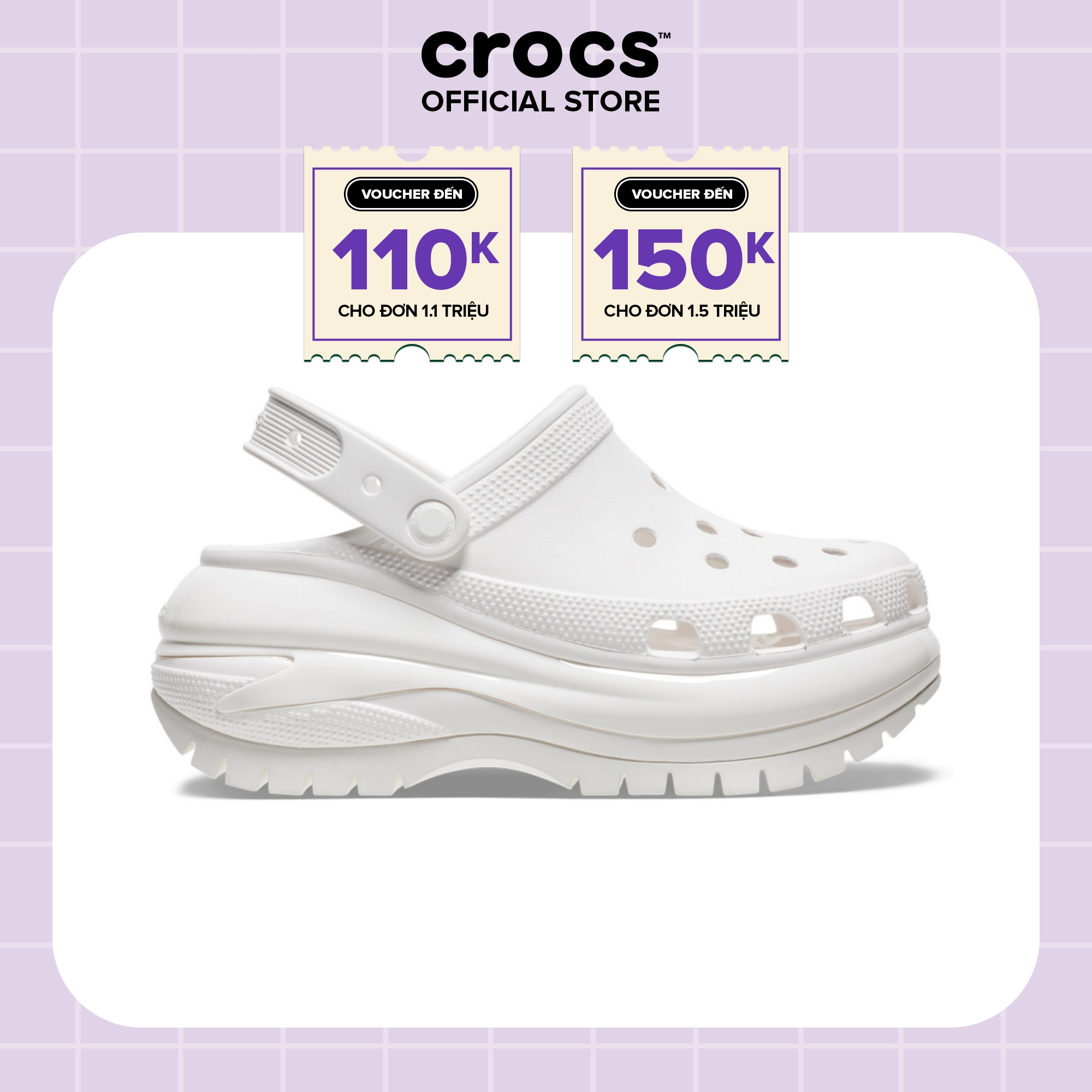 Giày Clog Unisex Crocs Mega Crush Classic - White