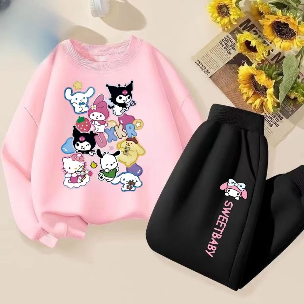 2023 Mùa Thu Kawaii Sanrioed Phim Hoạt Hình Cinnamoroll Kuromi Trẻ Em Của Bộ áo len Thời Trang quần 