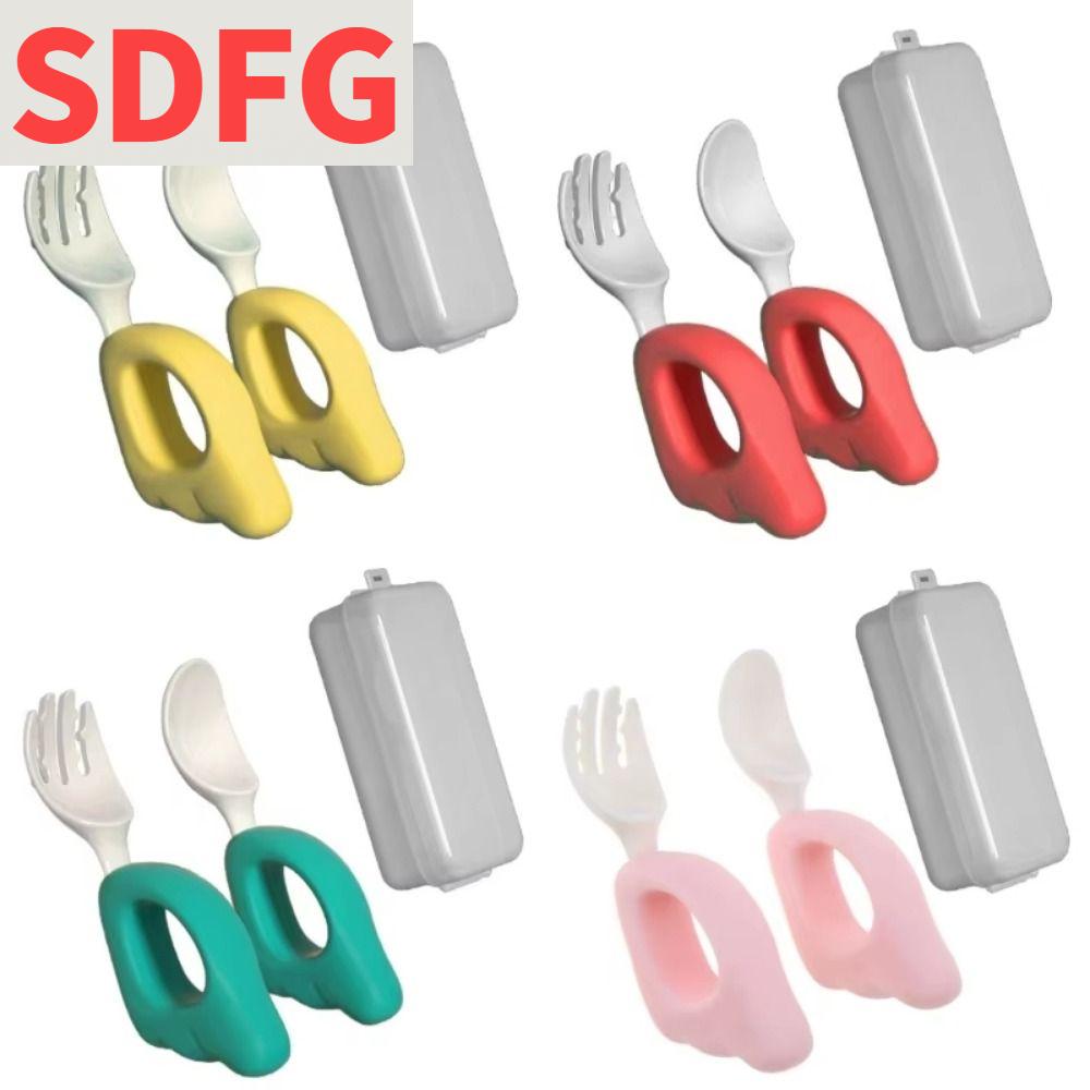 SDFG เครื่องล้างจานปลอดภัย ชุดส้อมและช้อนสำหรับเด็ก ป้อนอาหารด้วยตัวเอง ที่จับซิลิโคนจับ ชุดช้อนส้อมให้อาหารเด็ก ทนทานต่อการใช้งาน รูปทรงปีกกว้าง ชุดอาหารเย็นของเด็กทารก เด็กๆเด็กๆ ราคา 238 บาท*ส่งฟรี