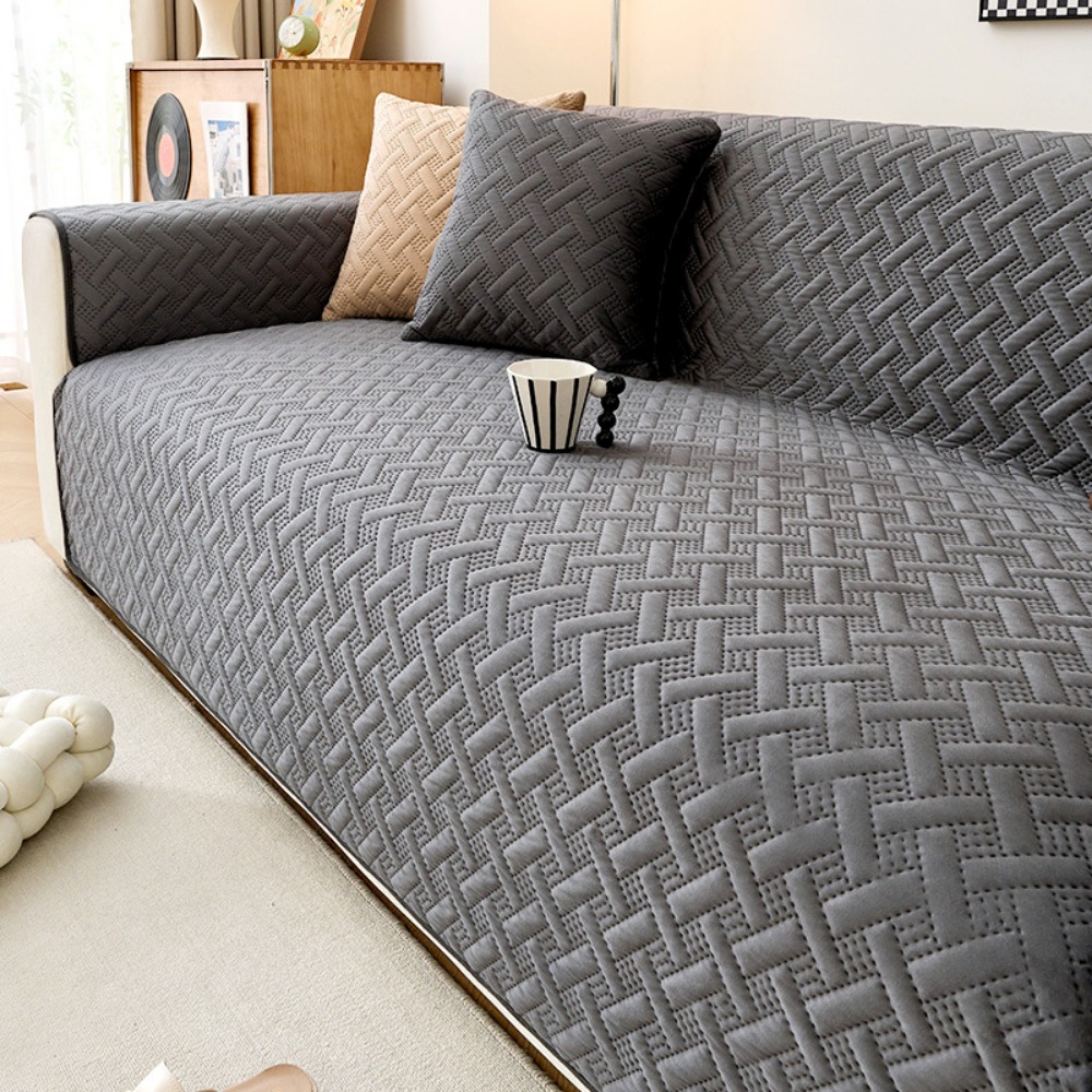 FOUNDTWO Thiết kế chống trượt Áo phủ ghế sofa nhung Hà Lan Mẫu sọc Vải co giãn Áo phủ ghế sofa toàn bộ Mẫu sóng Chống trượt Áo phủ ghế sofa chống bụi Phòng khách