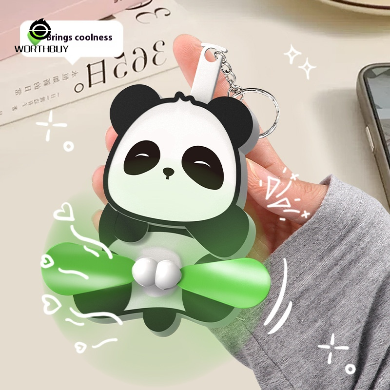 Dễ thương Panda hand-cranked Fan Keychain, vui vẻ tiện ích cho túi & phím