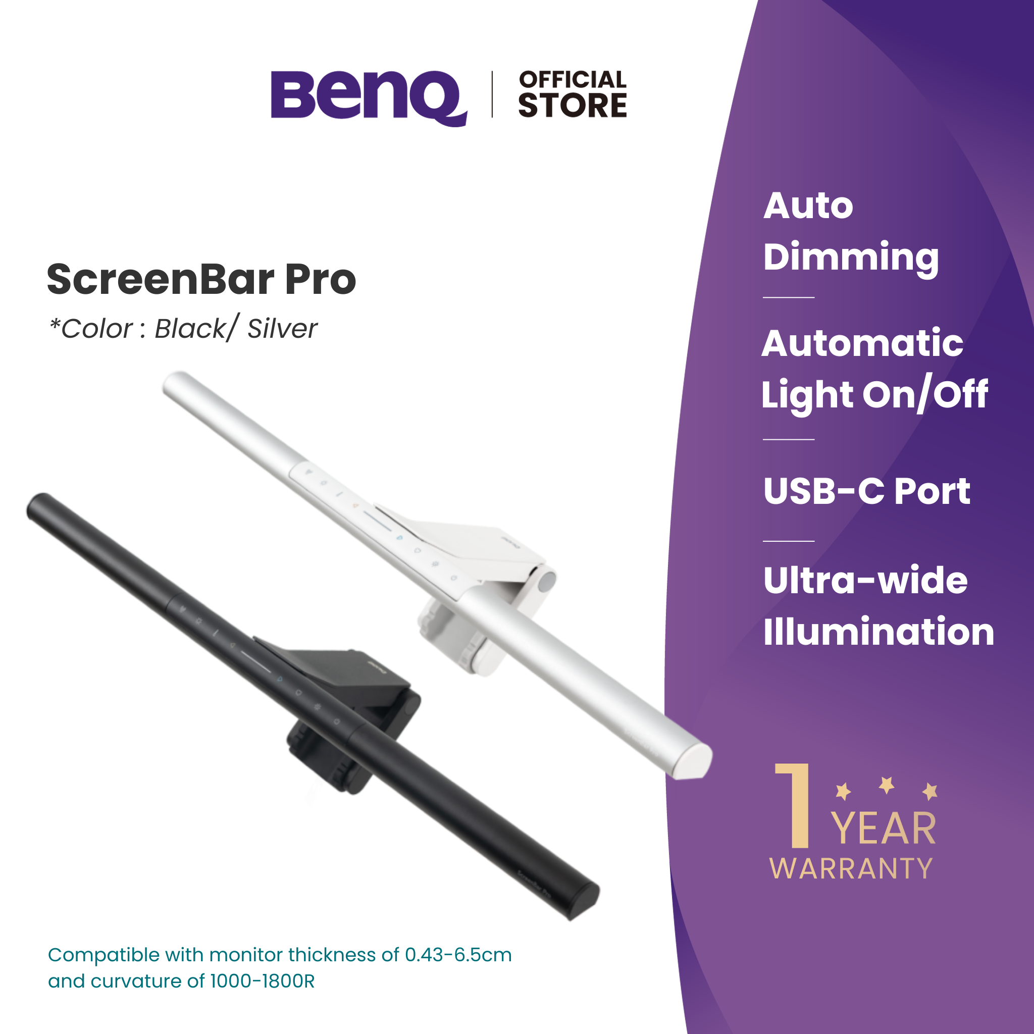 Duty free goods [New] BenQ ScreenBar Pro｜Monitor Light ｜Bright and Ultrawide Illumination｜Auto On & Off ｜Auto-Dimming