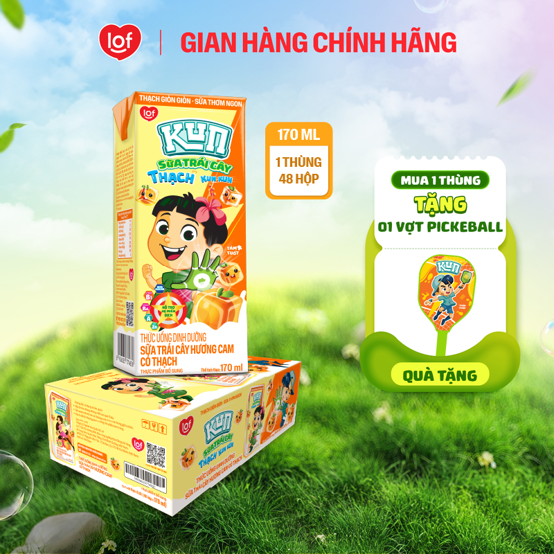 Kun Sữa trái cây Cam có Thạch thùng 48 hộp x 170ml