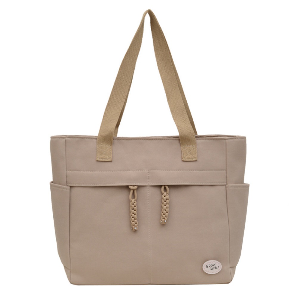 HERWK Nhiều túi Túi Tote Canvas Phong cách Nhật Bản Dung lượng lớn Túi đeo vai Đơn giản Màu sắc đồng nhất Túi xách đơn giản Quý cô - 2