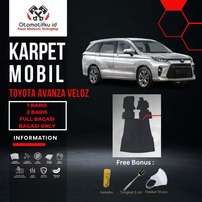 [ OTOMOTIFKU ] Karpet Mobil Toyota Avanza Veloz Bahan Single Layer Rubber Eva Premium - L (3 Baris), Hitam-Grey Harga 385,000 rupiah*Gratis Ongkir