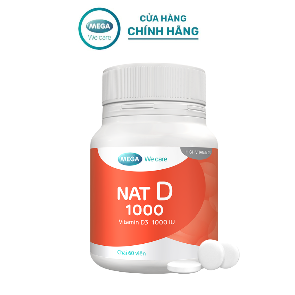  Viên uống tăng cường hấp thu canxi xương chắc khoẻ - Vitamin D3 - NAT D 1000 Mega We Care  60 viên  